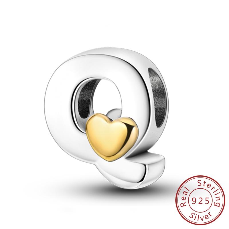 Copper 26 Letters A-Z Alphabet Charm Heart Love Letter Bead Fit Bracelet Diy Charm For Woman Jewelry Making
