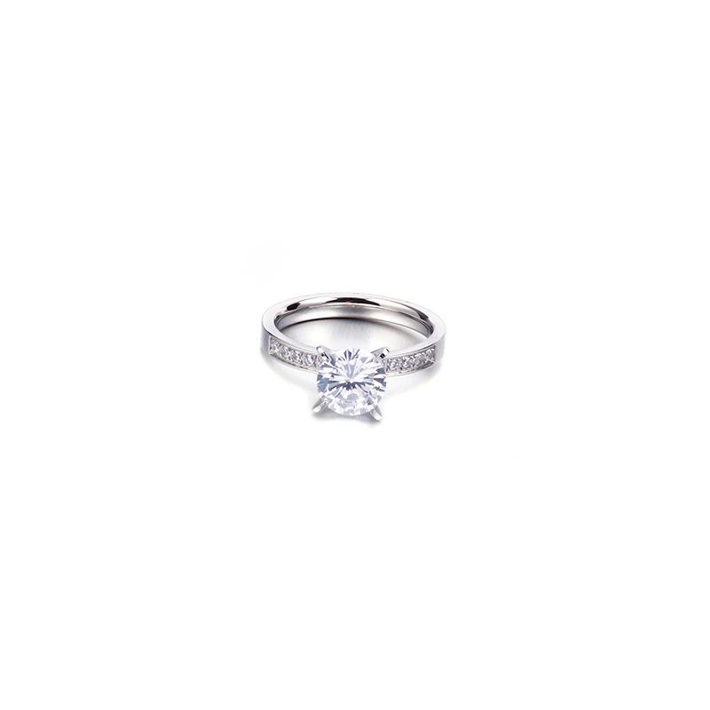 European-American Stainless Steel Zircon Ring: Simple, Four-Prong Creative Design