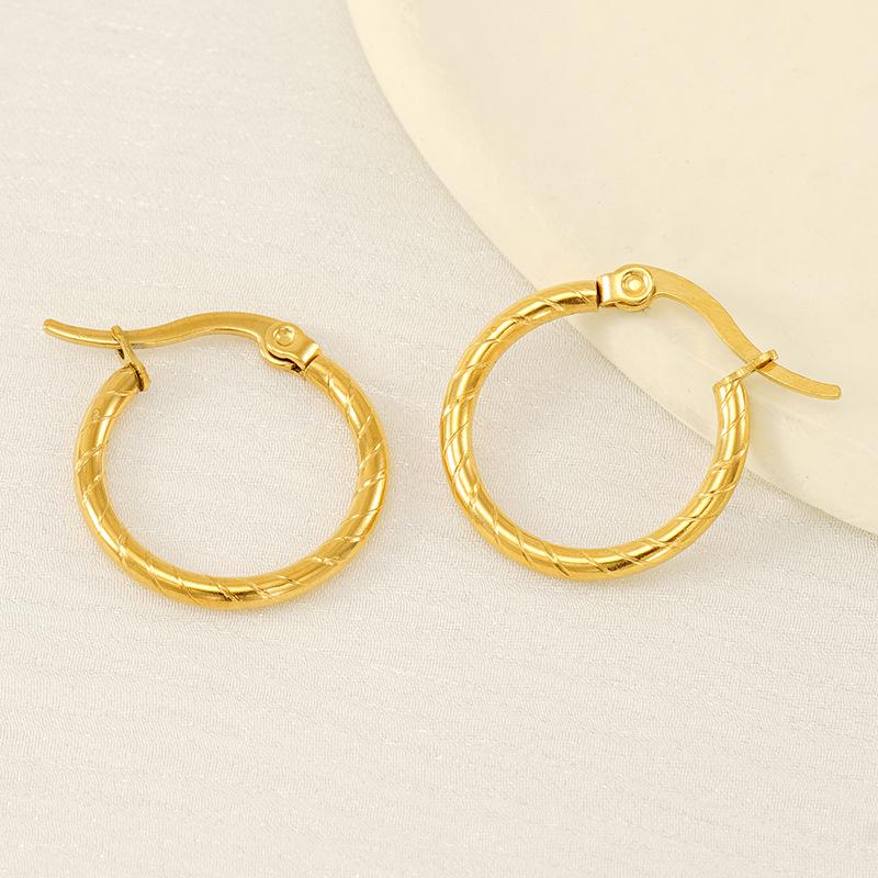 Gold-Plated Titanium Steel Retro Spiral Texture Ear Cuffs and Plain Band Earrings for Women