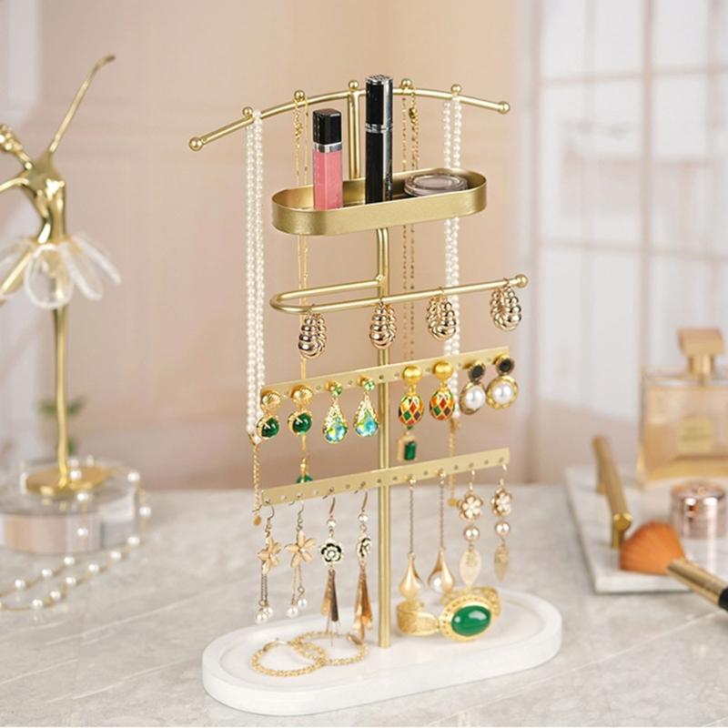 Versatile Bathroom Friendly Jewelry Organizers Regulable Shelves Metal Wood Display Rack For Earrings Necklaces