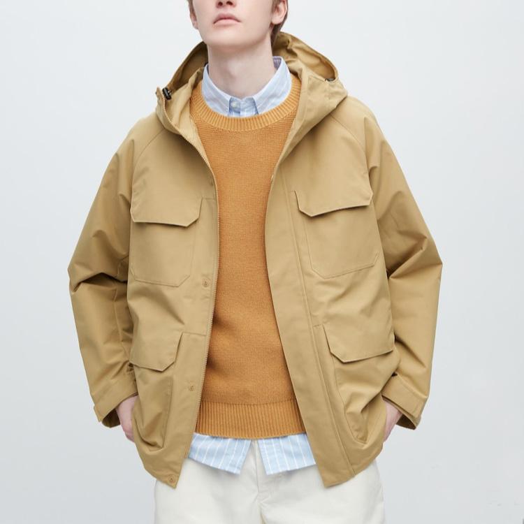 Uniqlo SS23 Solid Color Long Sleeve Hooded Soft Shell Jacket Men Jackets Dark-Beige 453848-32