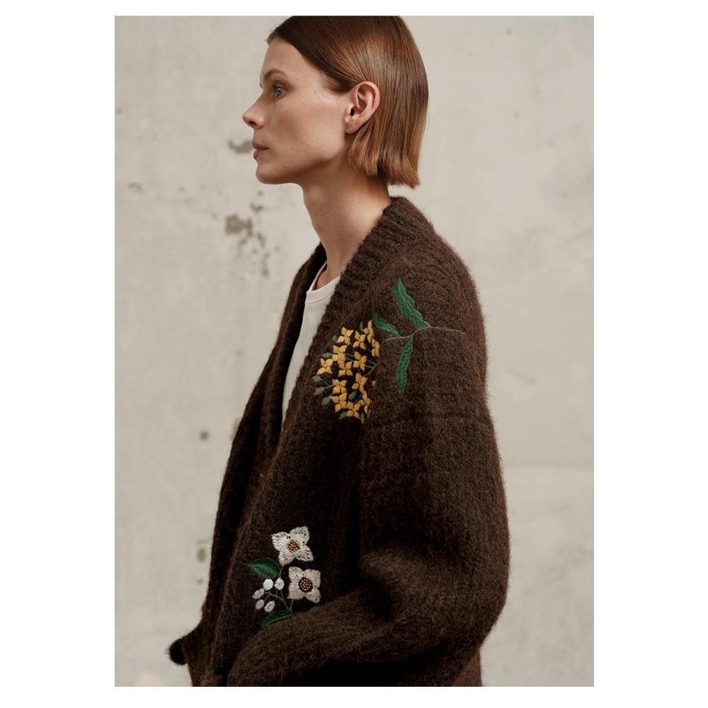 DIMANAF 2025 Plus Size Autumn Sweaters Coat Cardigan Pockets Women Pattern Printing Buttons Sweaters Knitting Loose Sweater