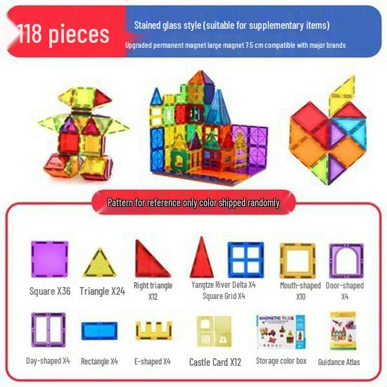 Large Nature Colors Stained Glass Magnetic Building Blocks for Castle Track Assembly