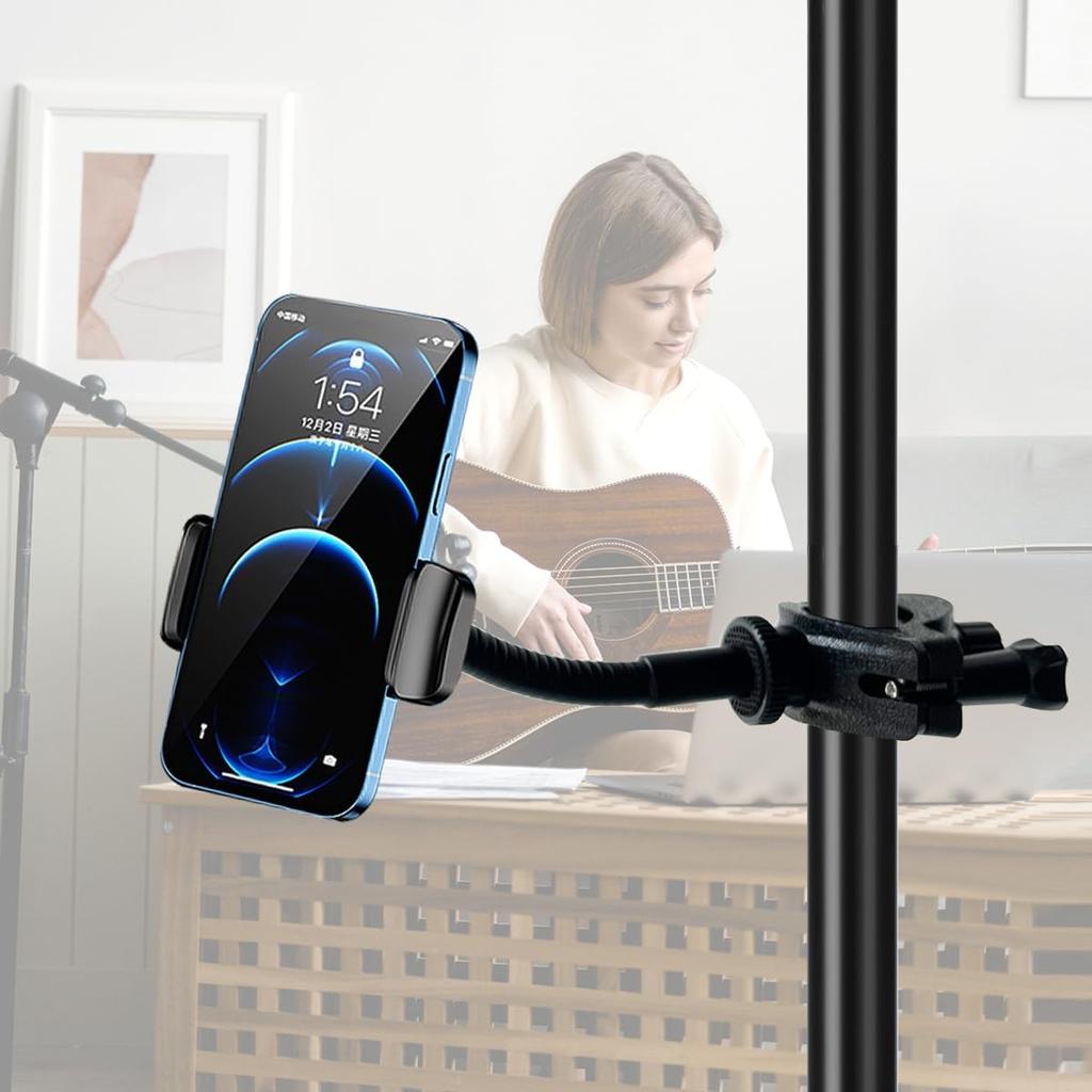 ROTKUEIEE Smartphone Holder for Microphone Music Stand Phone Precision Adjustable Space Perfect for Live Streaming and with All Smartphones Including