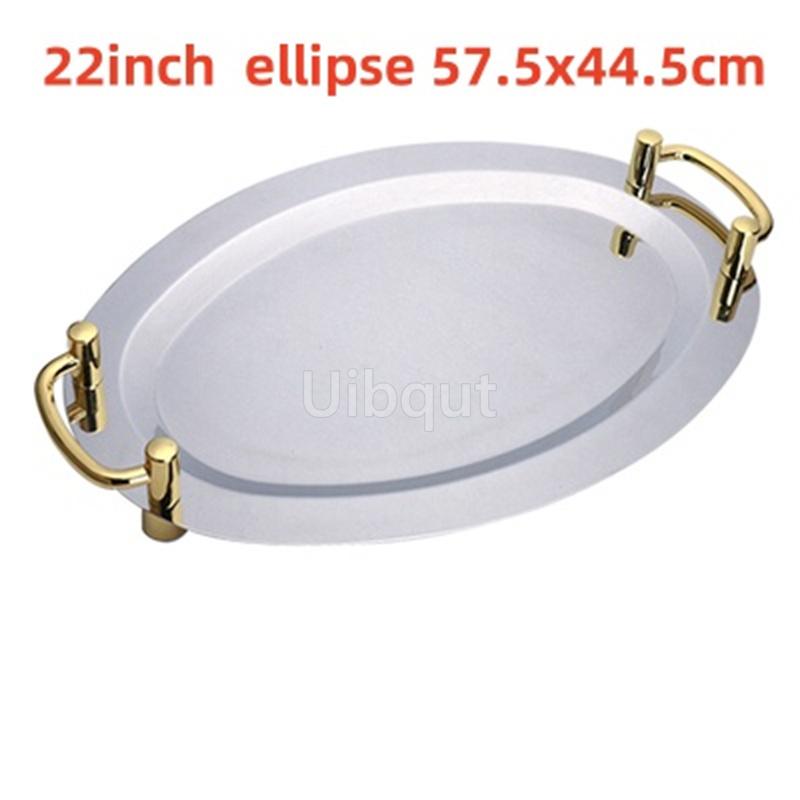 Golden Oval Stainless Steel Big Round Plate Tray Buffet Candy Cake Fruit Mirror Plate Hotel Restaurant Grill Wedding Cute Dish