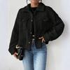Women's Fashionable Solid Color Long Sleeved Lapel Pocket Plush Short Casual Jacket Jacket