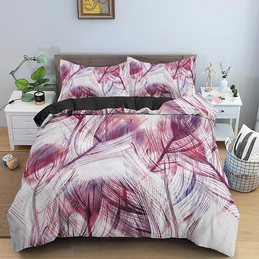 Feathers Pattern Comfortable Duvet Quilt Cover Pillowcase Bedding Set Children Bedroom Decoration Home Textile