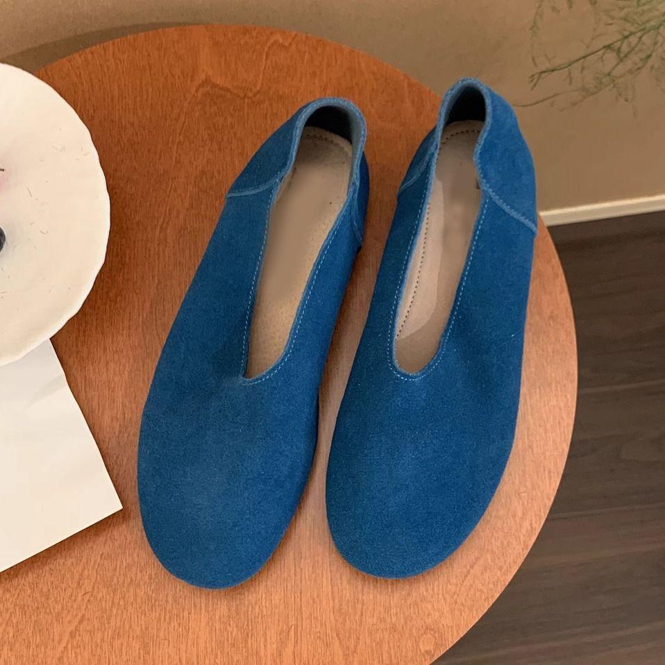 Comemore Retro Round Head Flats Spring Autumn Loafers Causal Soft Sole Women's Moccasins Solid Color Slip On Flat Shoes