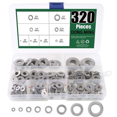 320Pcs American Flat Gasket O-ring Gasket Set 304 Stainless Steel Imperial Metal Flat Gasket Box