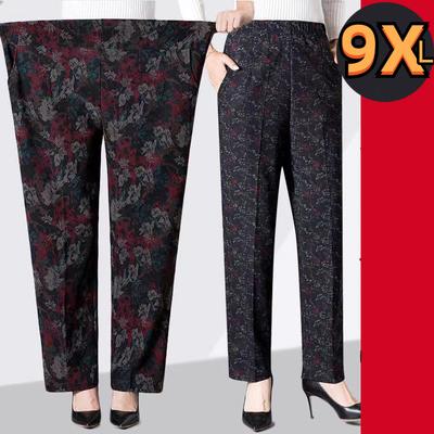 XL-9XL Pantaloni casual oversize Pantaloni lungi largi Pantaloni în vârstă cu talie înaltă Pantaloni de primăvară/toamnă Pantaloni florali Pantaloni elastici pentru femei