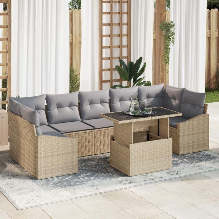 VidaXL Ensemble de canapé de jardin 8 pièces avec coussins beige en poly rotin 3357693