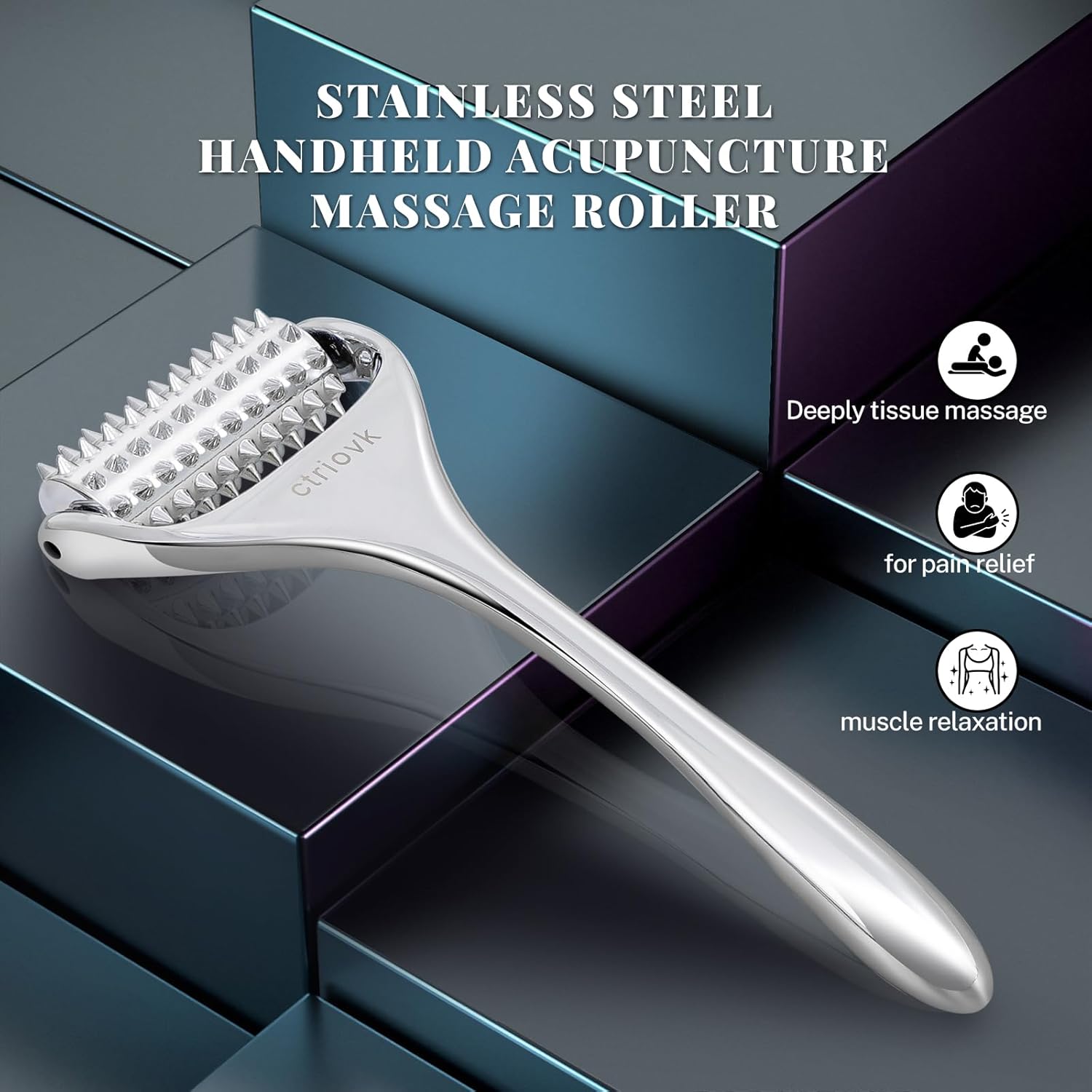 Acupuncture Massage Roller, Stainless Steel, Portable Manual Roller for Whole Body Pain Relief, Puffiness Reduce and Muscle Relaxation Massage,