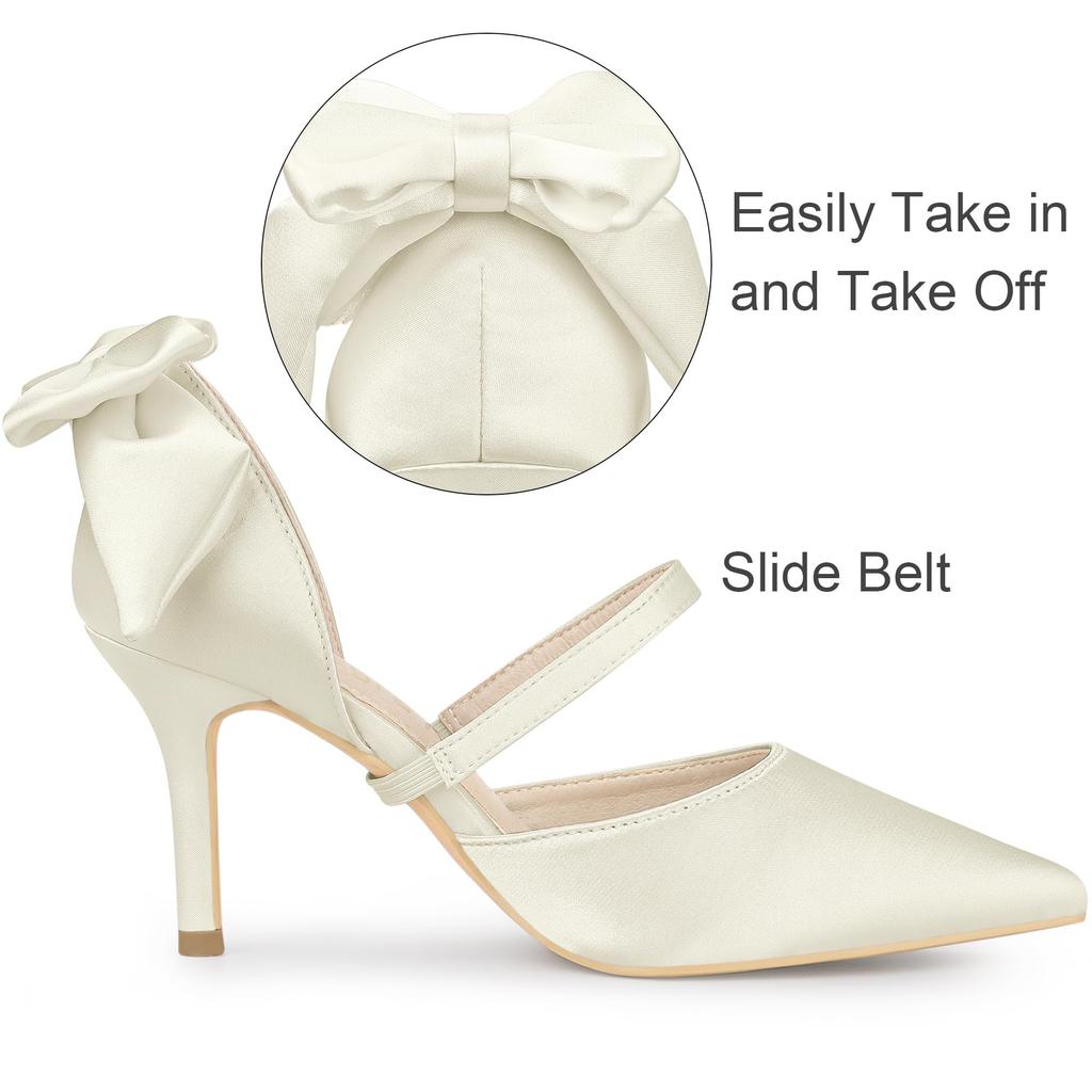 Allegra K Escarpins à talons aiguilles à bout pointu décorés d'un nœud pour femme, Blanc, Taille 24.0 cm