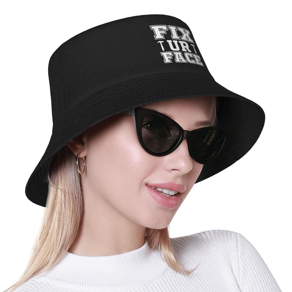 Fix Ur Face Fix Your Face Funny Sarcastic Quote Bucket Hat Summer  Casual Fisherman Hats For Unisex Breathable Fishing Caps
