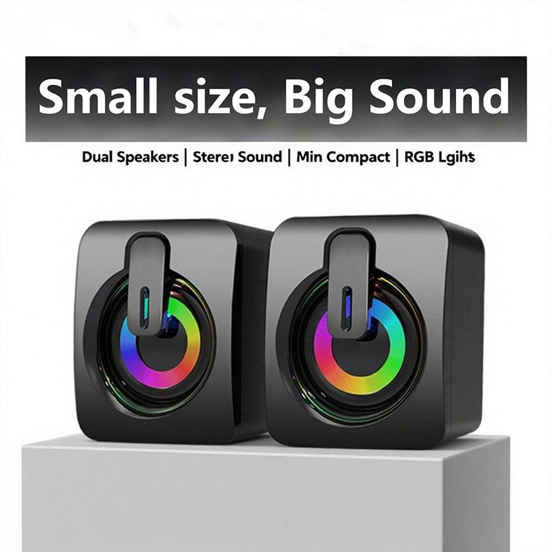 Mini Computer Sound Box PC Sound Box HIFI Stereo Surround Speakers With LED Light For Desktop Computer Projector Tablet Laptops