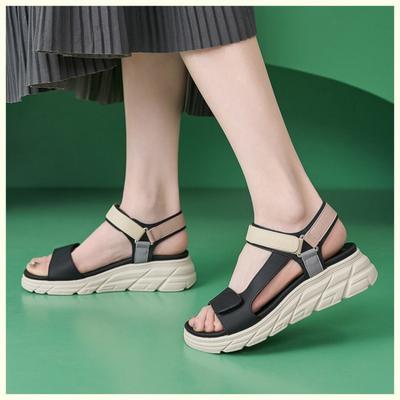 2025 Modemarke Sommer Keilabsatz Schuhe Damen Sandalen Dicke Sohle Sommerurlaub Damen High Heels Sandalen 5cm Rutschfest Gelb Schwarz Übergröße 41