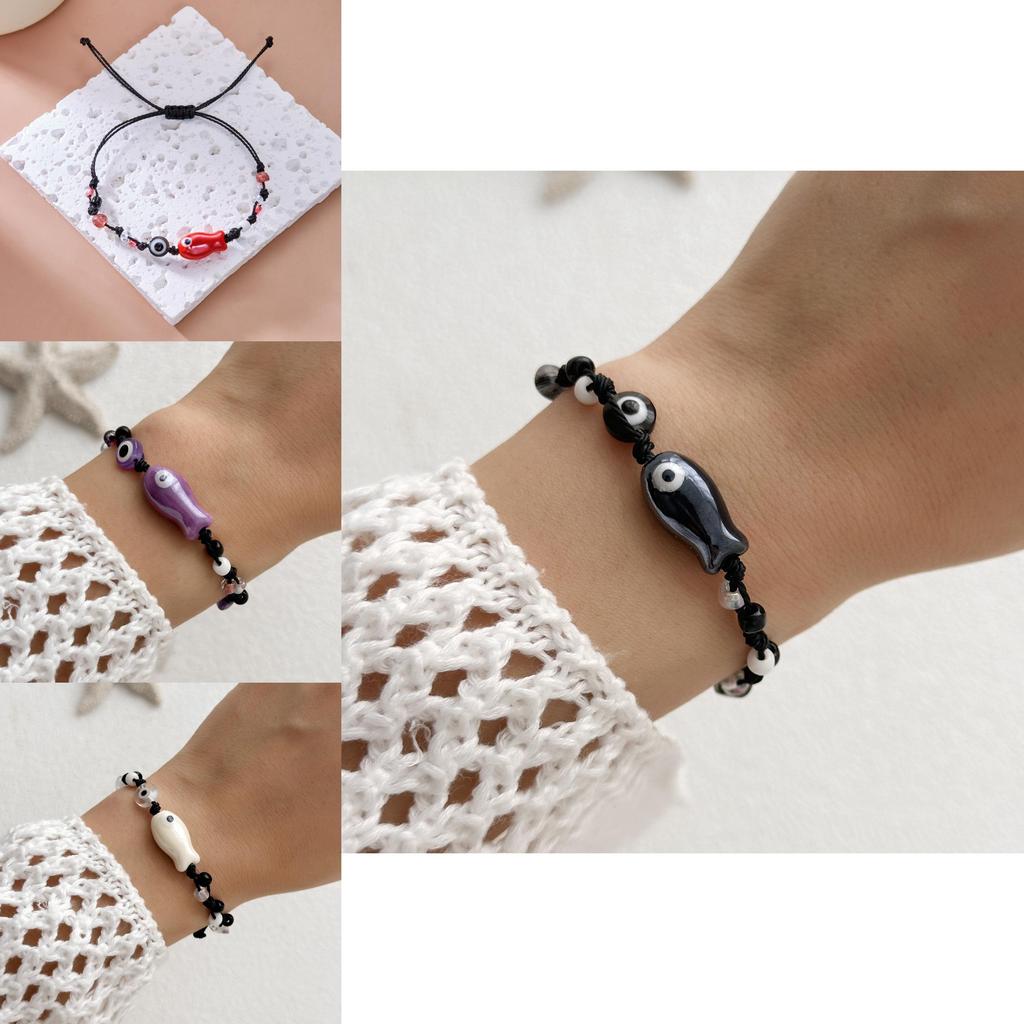 Ceramic Doublesided Fish Beaded Bracelet With Lucky Eyes For Women Gift