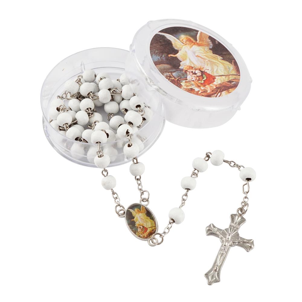 

12 Pcs Baptism Party Favors Guardian Angel White Scented Wood Rosary Recuerdos de Bautizo Communion білий