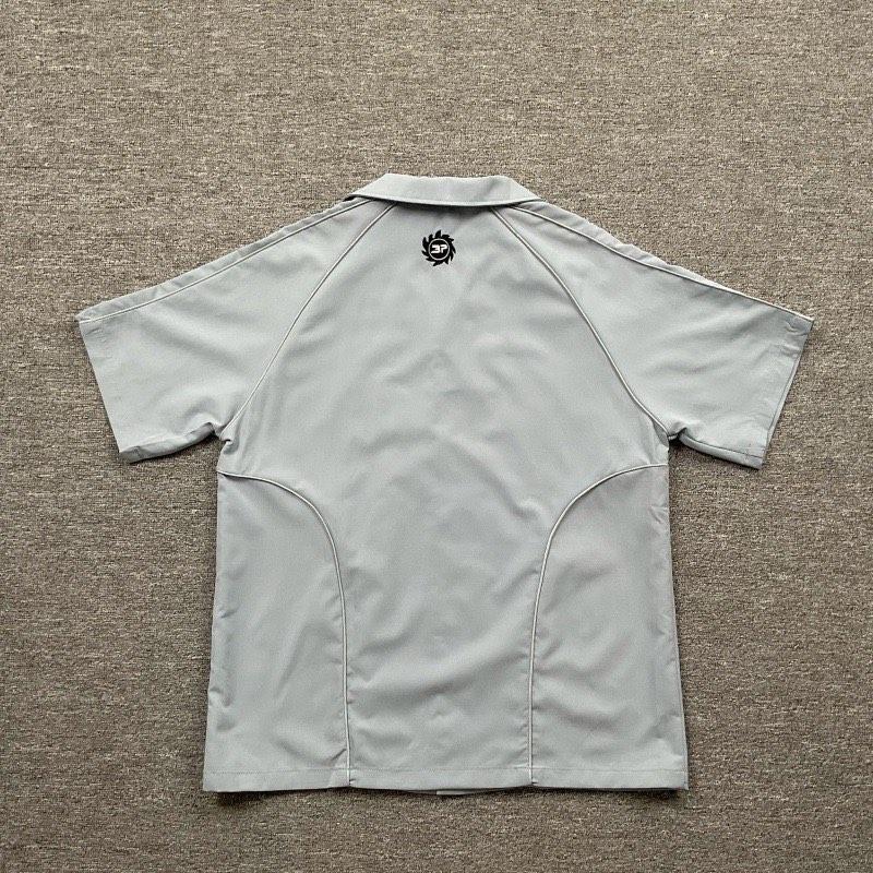 LUXEONClassic Black Letters Logo Embroidery Short Sleeved Shirts Men Women Casual Loose Shirt