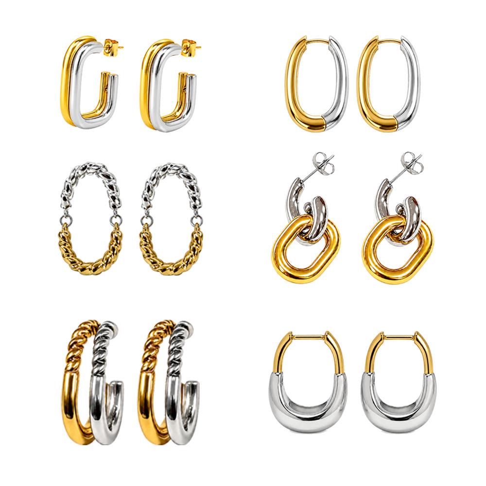 Fashion High-End Two-Color U-Shaped Niche Stud Earrings in Stainless Steel