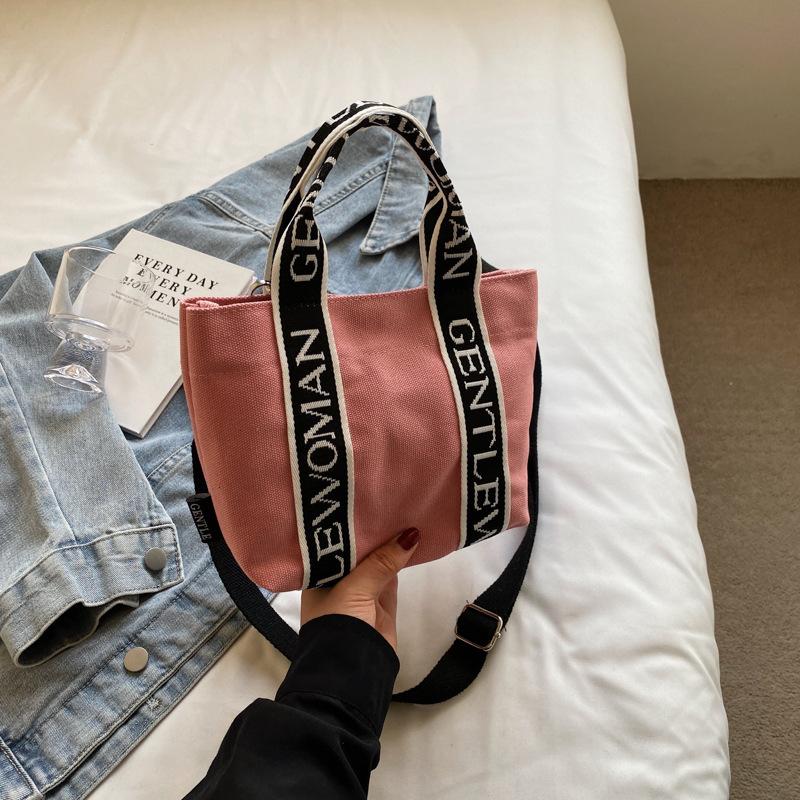 Alphabet Canvas Bag Student Wear Book Japanese College Style Bag Girls Color Matching Large Capacity Class Commuter Shoulder Bag