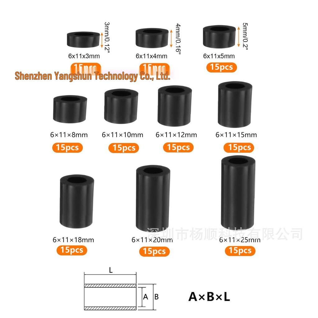 150-Piece Black Nylon Round Spacer Set (M6, 3-25mm)