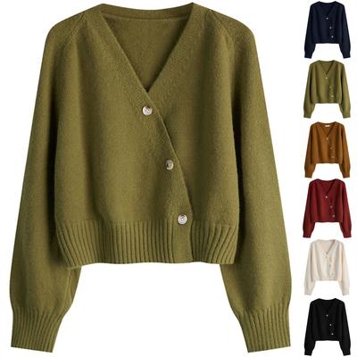 Cardigan Pull Veste Court Ample Boutonné Couleur Unie Femme