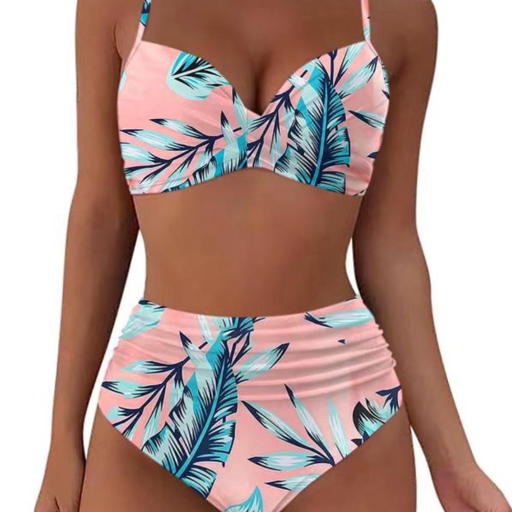 Bikini-Badeanzug mit hoher Taille für Damen, Bademode, gepolstert, Push-Up, gerüschter Badeanzug, Bikini-Set für Damen