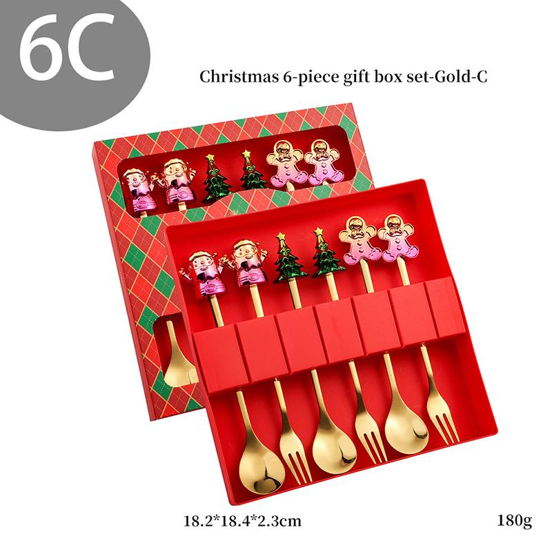 Set de furculițe și linguri de Crăciun, 2/4/6 buc. Set de cadou, din oțel inoxidabil, veselă creativă, cafea, ceai, desert, furculițe și linguri