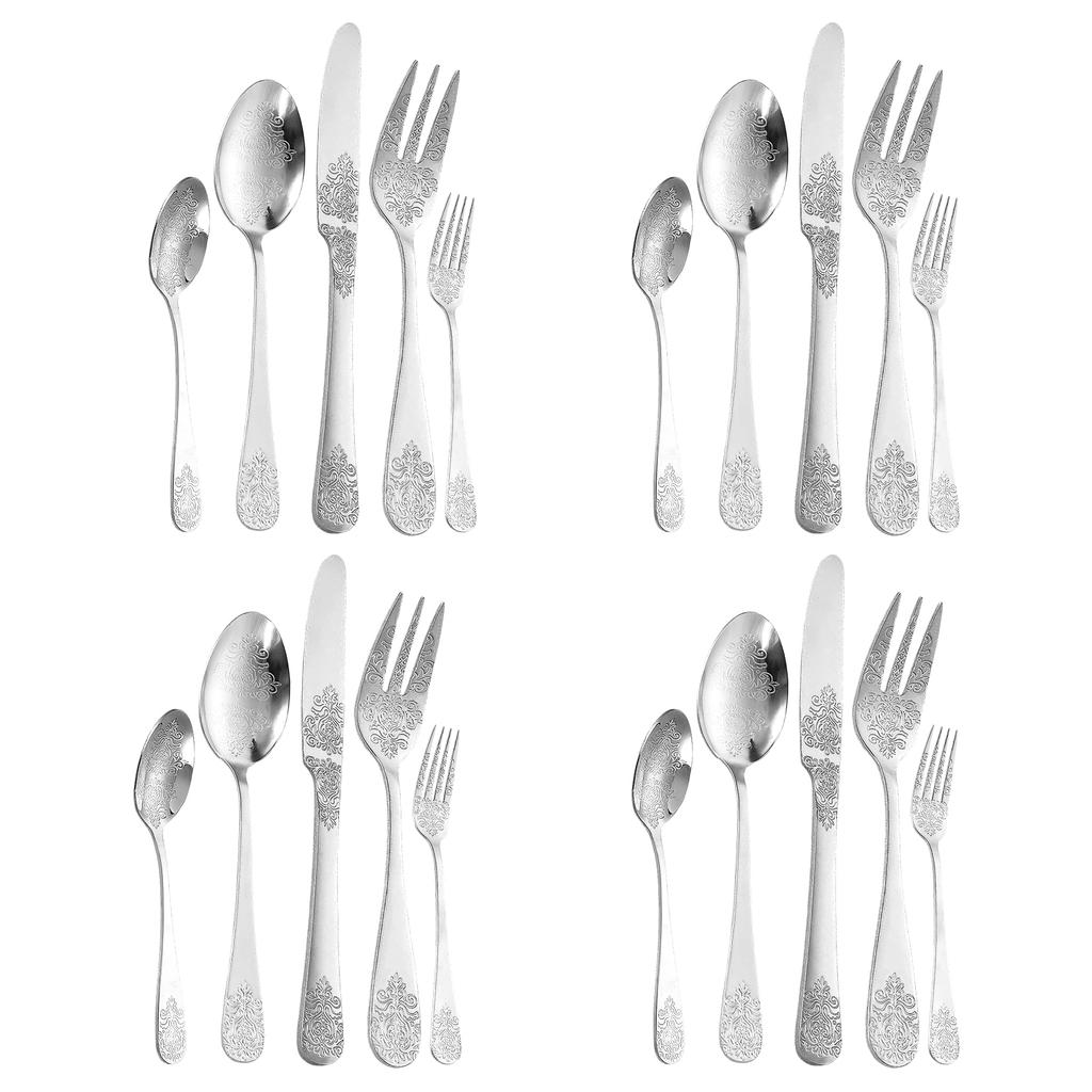 Set di stoviglie floreali da 20/24 pezzi Set di posate in acciaio inossidabile Kit coltello forchetta cucchiaio Set di stoviglie per ristorante Cucina di casa Gadget