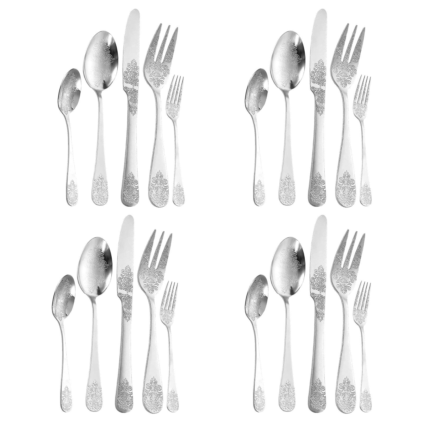 

Набор столовой посуды с цветочным узором 20/24 предмета, набор кухонной утвари из нержавеющей стали, набор ножей, вилок и ложек, набор столовой посуды для ресторана, дома, кухонный гаджет