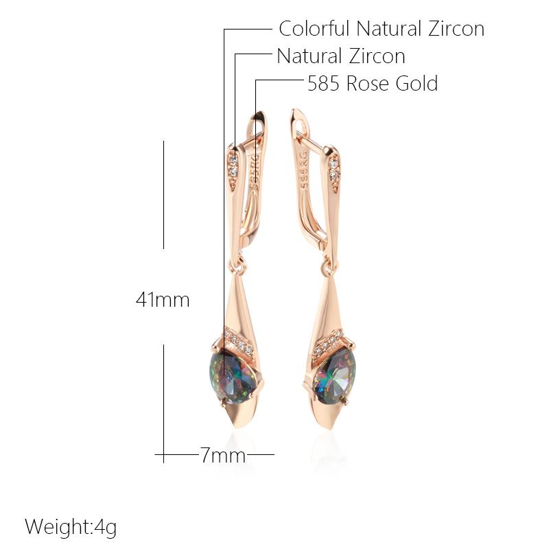 New  Rose Gold Color Long Dangle Earrings For Women Colorful Natural Zircon Bride Accessories Vintage Wedding Jewelry