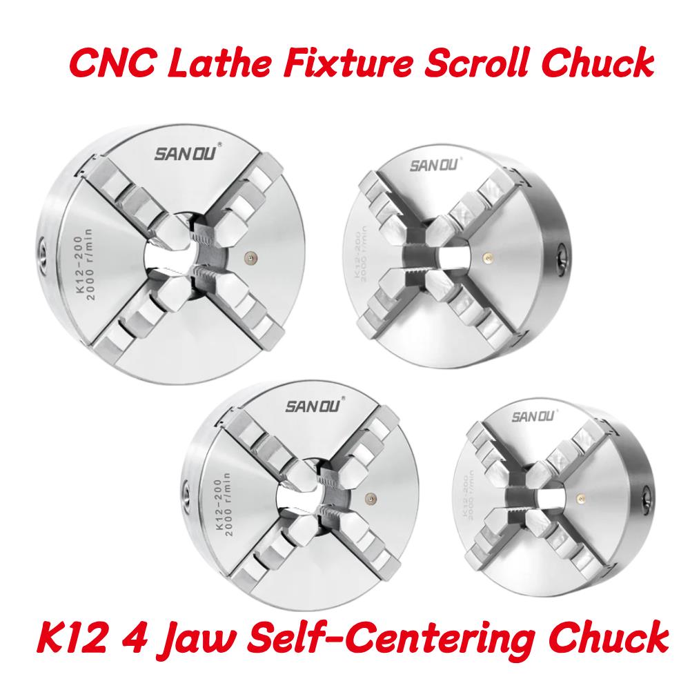 K12 4 Jaw Self-Centering Chuck K12-80 K12-100 K12-125 K12-130 K12-160 K12-165 200 250 Precision CNC Lathe Fixture Scroll Chuck Tire Chucks 1