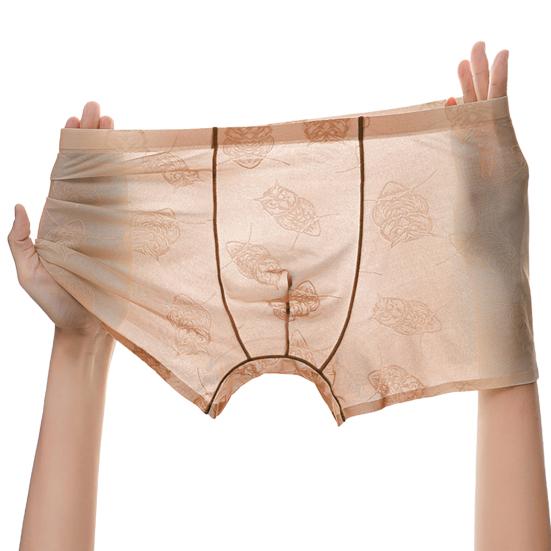 Men Boxer Underwear Low-rise Perspective Thin Shorts Panties Perspective Embroidery Lace Owl Pattern U-convex Underwear