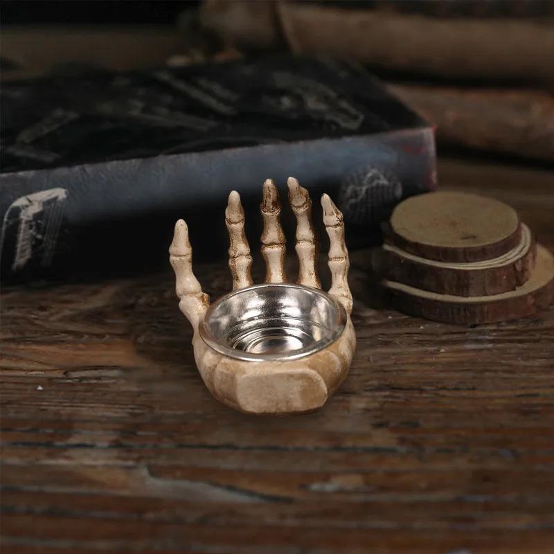 Handlicher Totenkopf-Kerzenhalter, Gothic-Dekor, Halloween-Dekorationsartikel, Totenkopf-Kerzenhalter, Gruseliger Heimdekorationsartikel