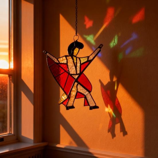 2/4Pcs Acrylic Dancing King Hanging Decoration Handmade Stained Glass Dancer Girl Ornament Spinner Sun Catcher Outdoor Garden Yard Window Decor