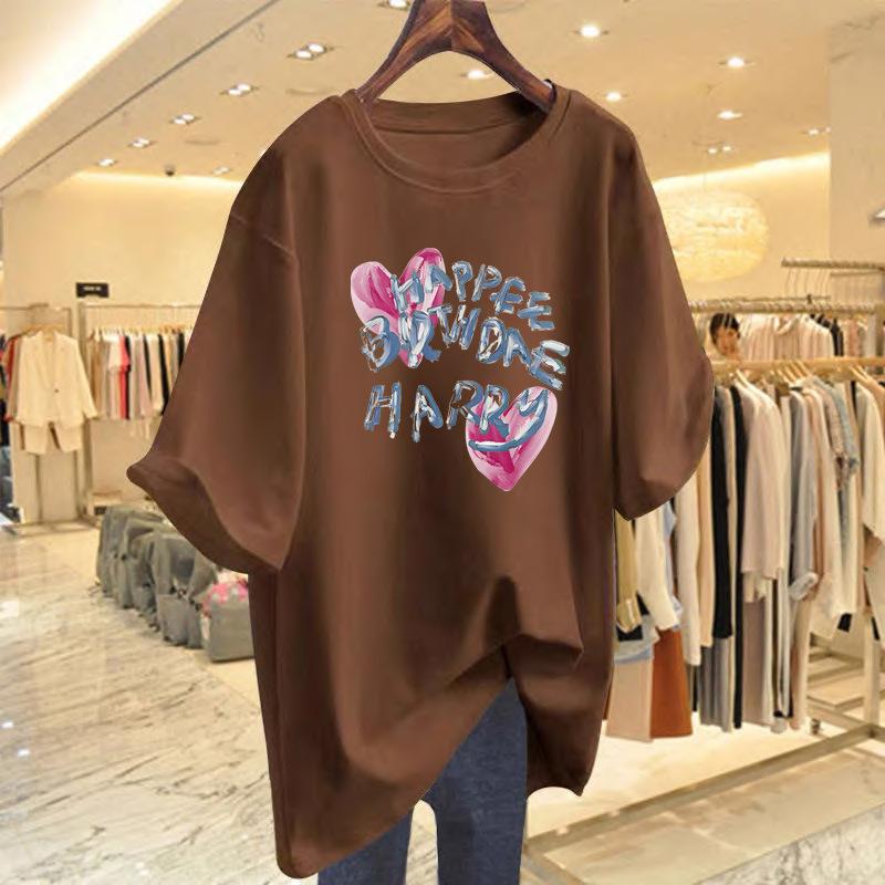 

Graffiti letter love printed cotton T-shirt women s 2025 summer new loose top tide XXL