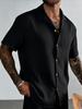 Men's White Crinkled Cotton Cuban Collar Short Sleeve Shirt with Gold Buttons - Lightweight Summer Vacation Top