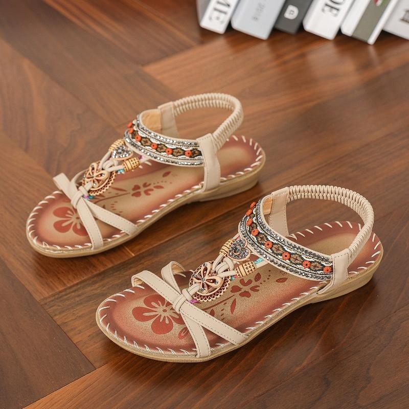 Fashion Bohemian Style Summer Women's Sandals Leisure Beach Sandals Soft Bottom Low Heels Sandals De Mujer 2025New Flat Sandals Women