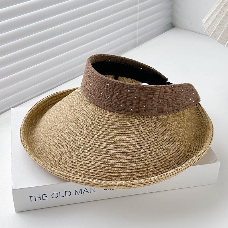 Big Brim Empty Top Straw Hat Women Summer Anti-Uv Protection Sunscreen Sun Hat Foldable Roll Up Shades Outdoor Cycling Beach Cap