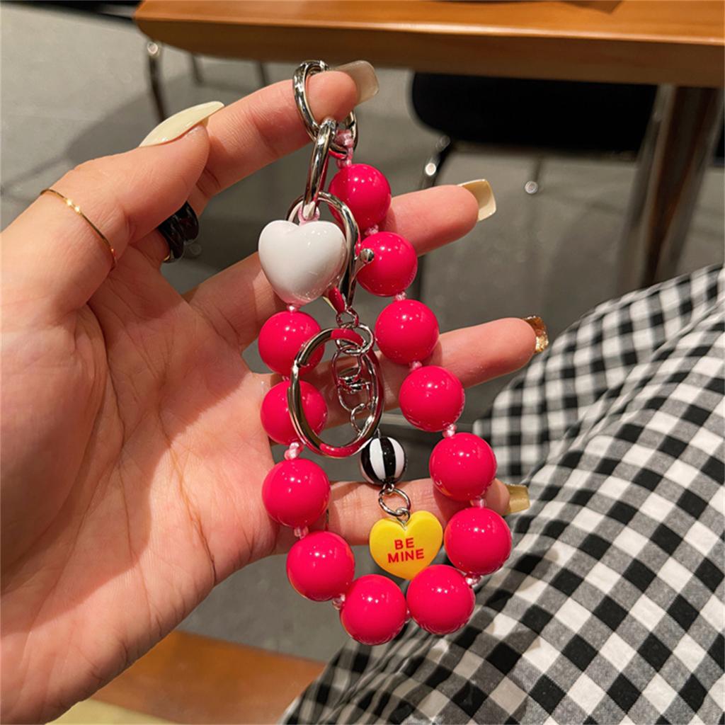 Cute Phone Lanyard Short Style Wrist Strap Love Heart Handmade Beads Bracelet Pendant Lanyard Wide Wrist Strap AntiLoss Lanyard
