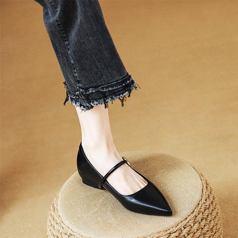 French retro inner height increase Mary Jane women's spring new versatile pointed commuting fashion evening grandma shoes