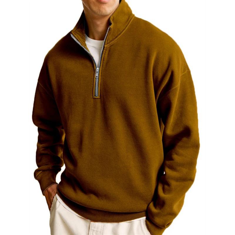 Spring Autumn Stand Collar Half Zipper Pullover Sports Sweatshirt Male Loose Casual Solid Color All-match Top Men