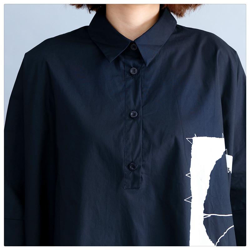 DIMANAF Dameskleding Casual Dames Shirts Blouse Zwart Oversize Print Tops Tuniek Katoenen Losse Knoop T-shirt 2024 Lente Zomer