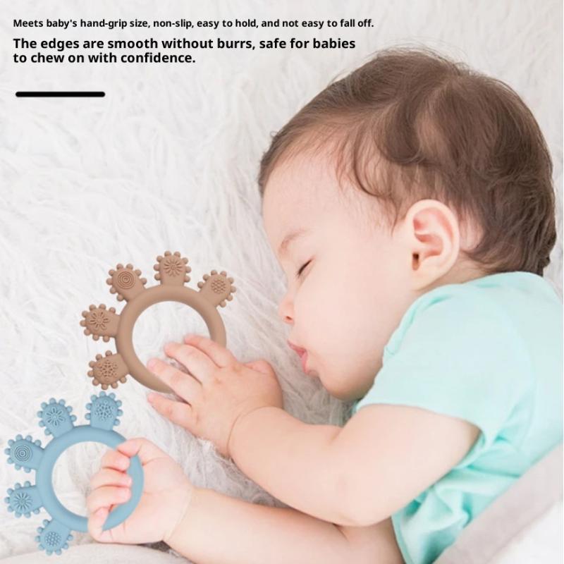 Handheld Multicolor Silicone Baby Ring Teether Anxiety Teething Toys 0-12 Months Chew Beads Sensory Gum Relief Soother Baby