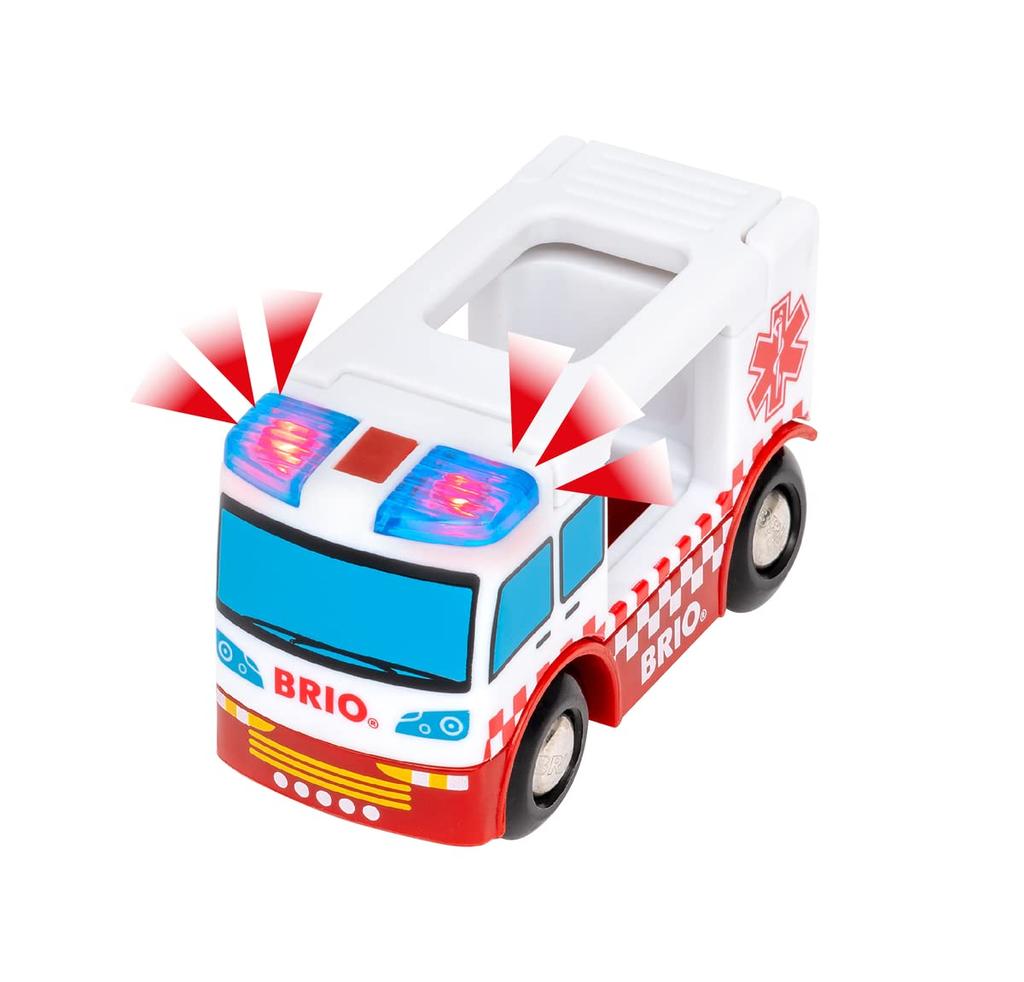 BRIO WORLD Rescue Team Set 36025 [44 Pieces] for Ages 3 and Up (Electric Train Toy with Wooden Tracks) Red, Green, Blue, and Yellow