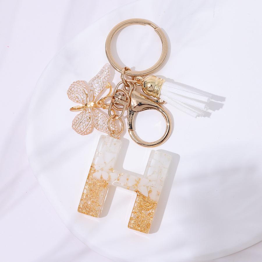 Chic White Tassel Letter Keychain with Resin Epoxy Pendant - Stylish Ornament for Bags