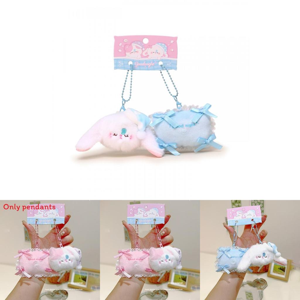 Plush Rabbit And Pillow Keychain With Bow Tie And Nightcap Decor For Cute Bag Accessories