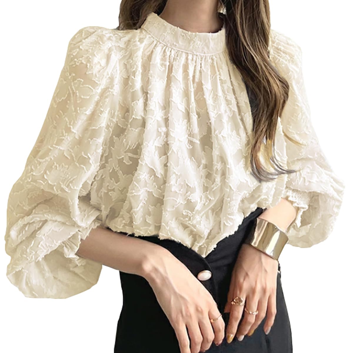 

Wearbee Жаккардовый рукав-фонарик Кружево Длинная спинка Стильный Пышный Пышный Идеально подходит для Особого Выхода и Школьного Выхода Легкий и Он Льстит Вашей