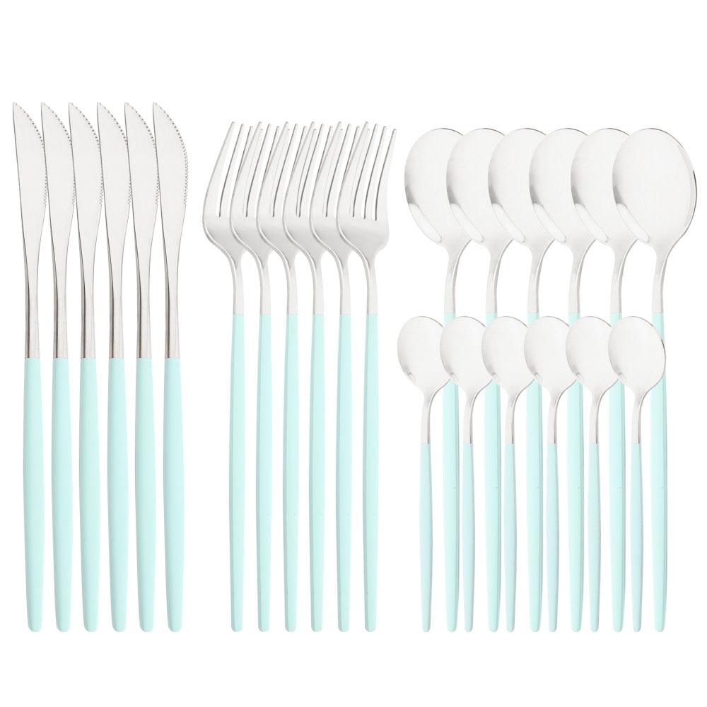 

Бледно-голубой, золотой, набор столовых приборов, свадебный набор посуды, нож из нержавеющей стали, вилка, кофейная десертная ложка, набор матовой полированной посуды бледно-синий/серебряный